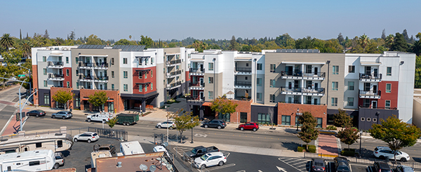 Ariel view of Main Street Apartments in downtown Roseville